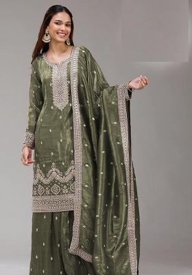 Green Embroidery Gold Crush Kurta Set