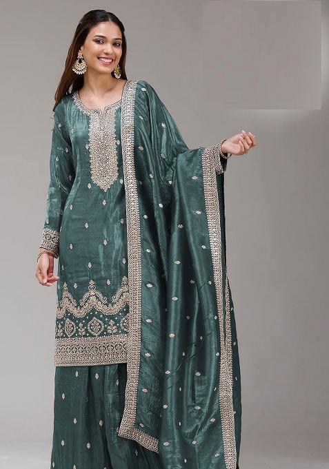 Wine Embroidery Gold Crush Kurta Set