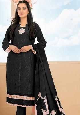 Black Embroidery Cotton Kurta Set