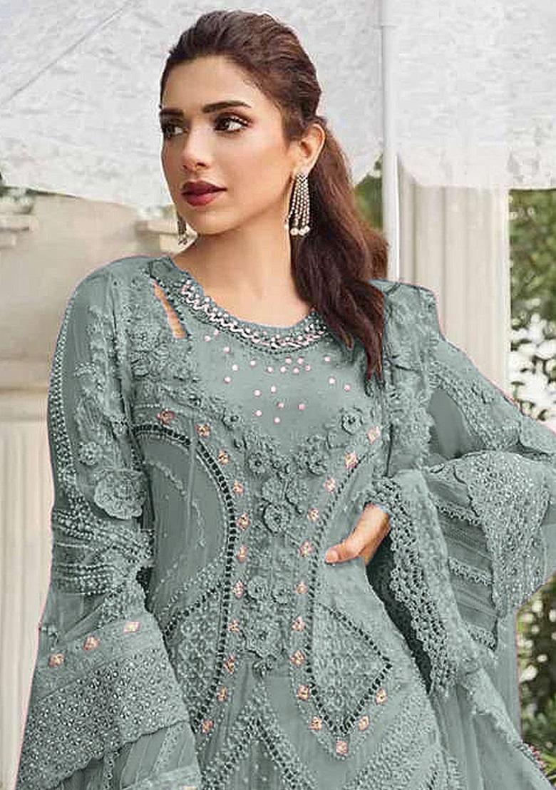 Pista Embroidery Georgette Kurta Set - Indya