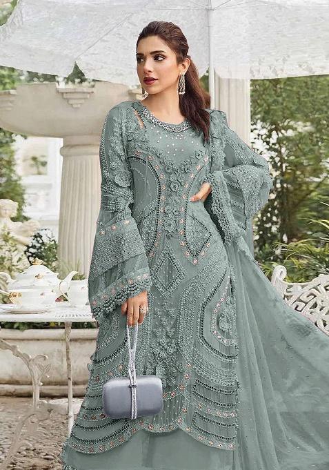 Pista Embroidery Georgette Kurta Set