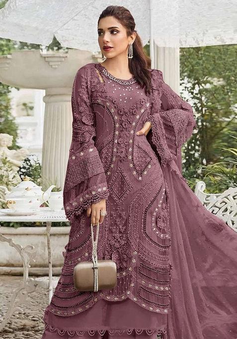 Chocolate Embroidery Georgette Kurta Set