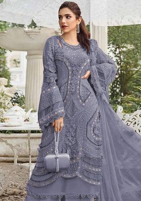 Purple Embroidery Georgette Kurta Set