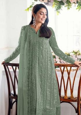 Green Embroidery Georgette Kurta Set