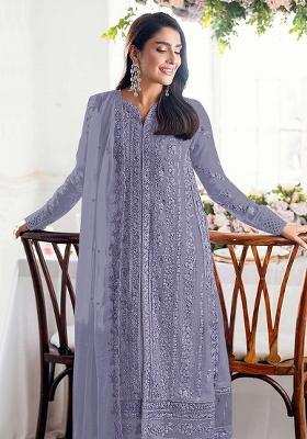 Purple Embroidery Georgette Kurta Set