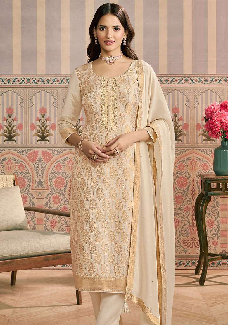White Chikankari Viscose Straight Kurta Set - Indya