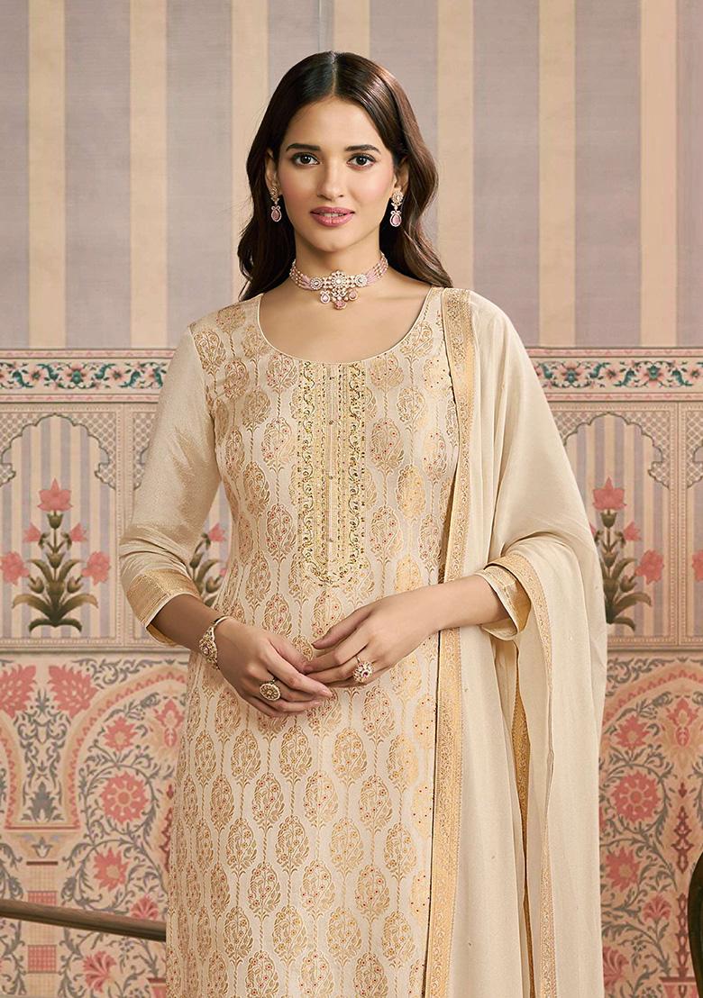 White Embroidery Viscose Kurta Set - Indya