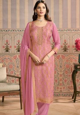 Pink Embroidery Viscose Kurta Set
