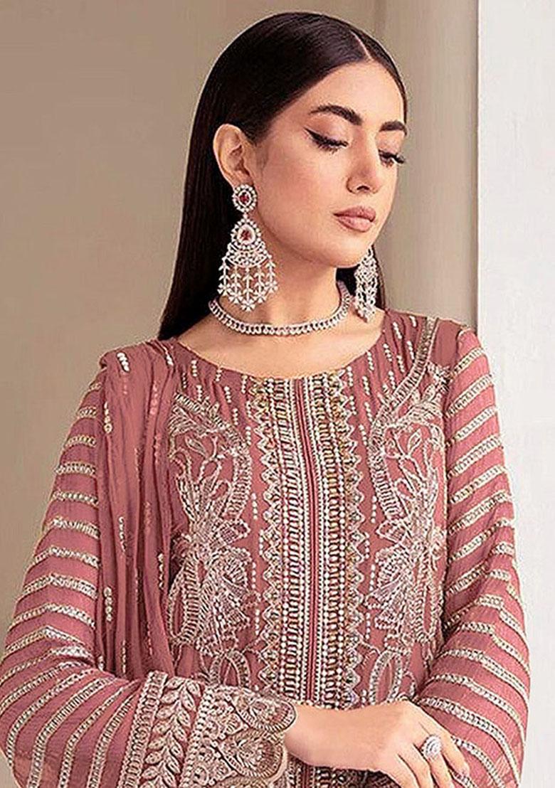 Badami Embroidery Georgette Kurta Set - Indya