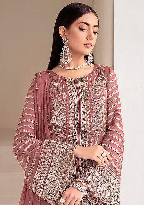 Badami Embroidery Georgette Kurta Set