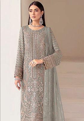 Pista Embroidery Georgette Kurta Set