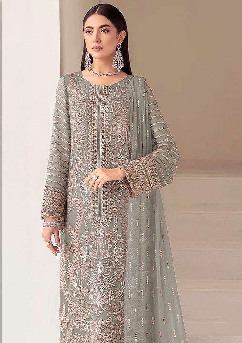 Pista Embroidered Georgette Pakistani Suit Set - Indya