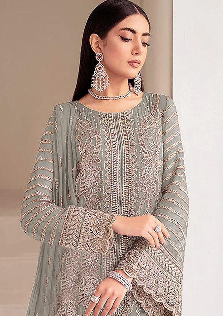 Pista Embroidery Georgette Kurta Set - Indya