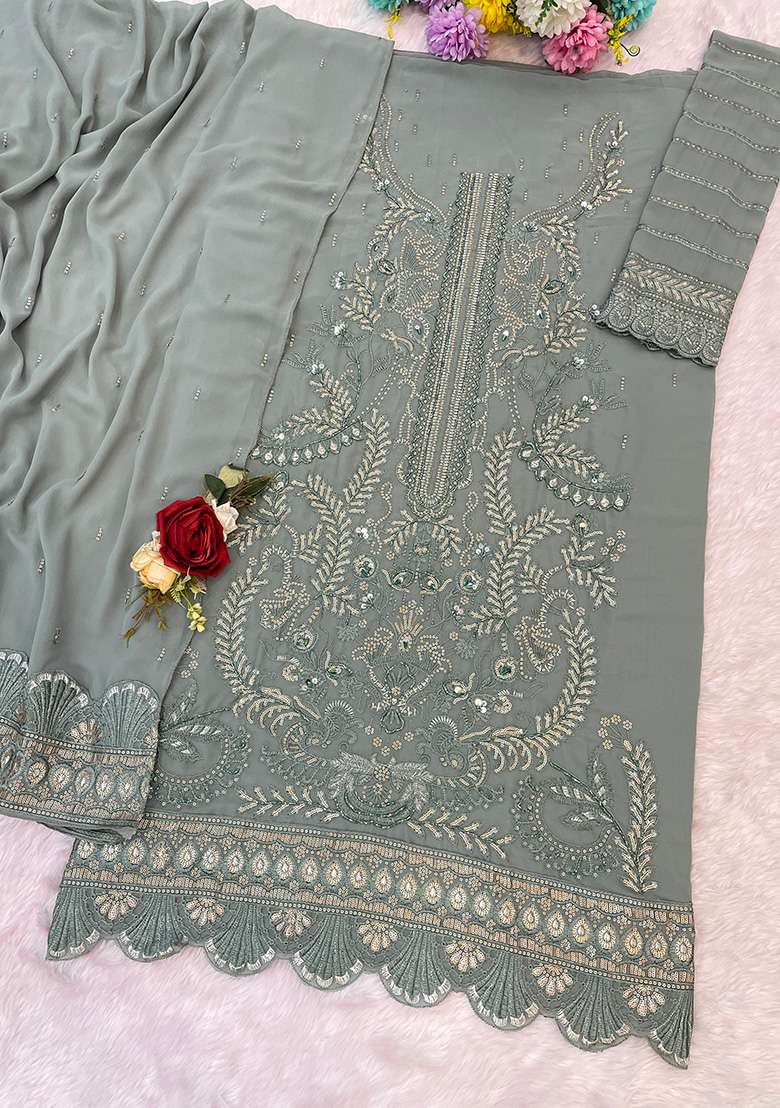 Pista Embroidered Georgette Pakistani Suit Set - Indya