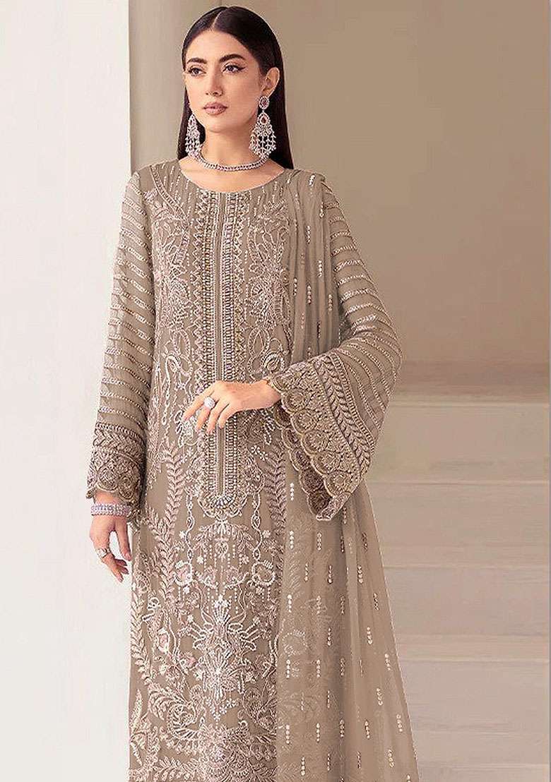 Chiku Embroidered Georgette Pakistani Suit Set - Indya