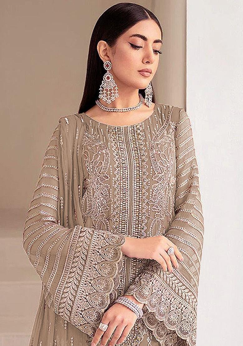 Chiku Embroidery Georgette Kurta Set - Indya