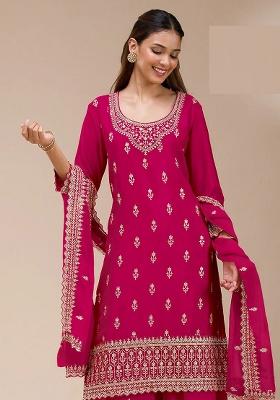Red Embroidery Georgette Kurta Set
