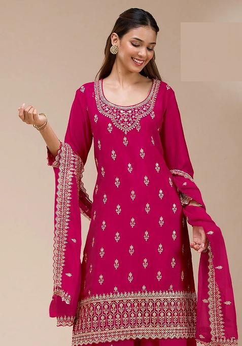 Red Embroidery Georgette Kurta Set