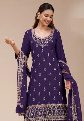 Blue Embroidery Georgette Kurta Set