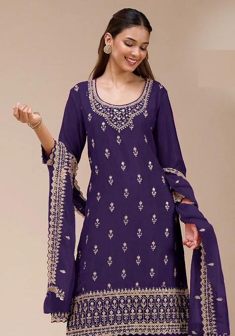 Blue Embroidery Georgette Kurta Set