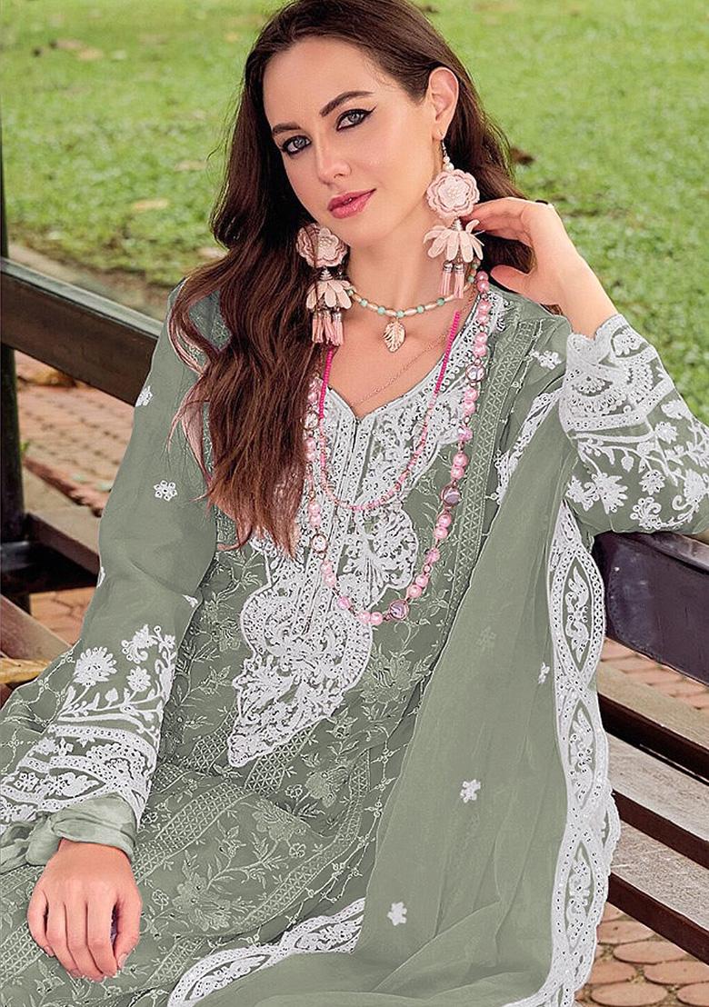Pista Embroidery Silk Kurta Set - Indya