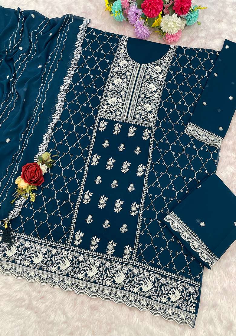 Magenta Embroidered Georgette Sharara Set - Indya