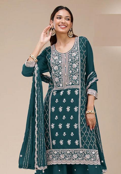 Magenta Embroidery Georgette Kurta Set