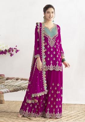 Pink Embroidery Chinon Kurta Set
