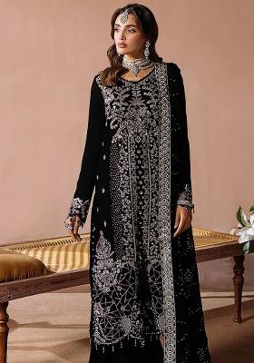 Black Embroidery Velvet Kurta Set