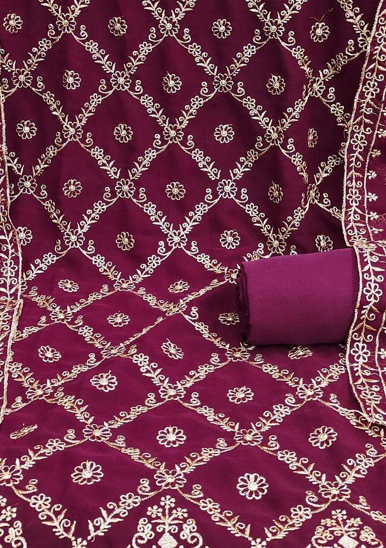 Maroon Embroidery Georgette Kurta Set - Indya