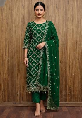 Green Embroidery Georgette Kurta Set