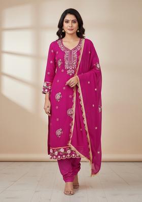 Pink Embroidery Georgette Kurta Set