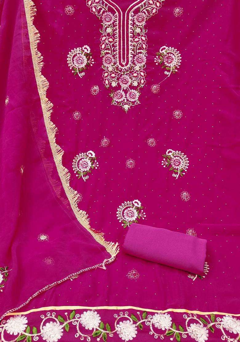 Pink Embroidery Georgette Kurta Set - Indya