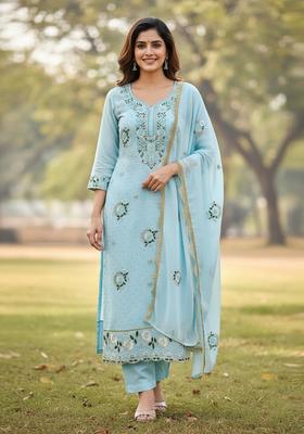 Light Blue Embroidery Georgette Kurta Set