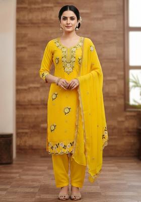 Yellow Embroidery Georgette Kurta Set