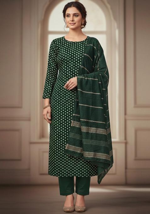 Green Embroidery Banarasi Kurta Set