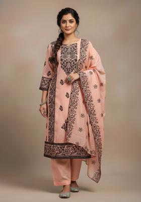 Orange Embroidery Chanderi Kurta Set