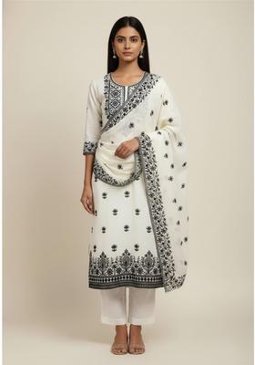 White Embroidery Chanderi Kurta Set