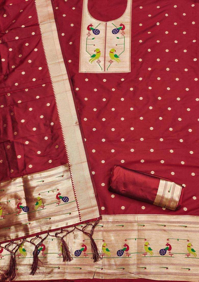 Red Embroidery Silk Kurta Set - Indya