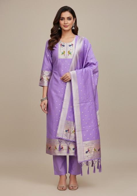 Lavender Embroidery Silk Kurta Set