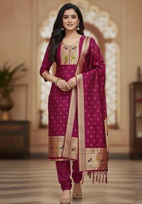 Pink Embroidery Silk Kurta Set