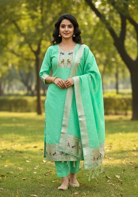 Multicolor Embroidery Silk Kurta Set