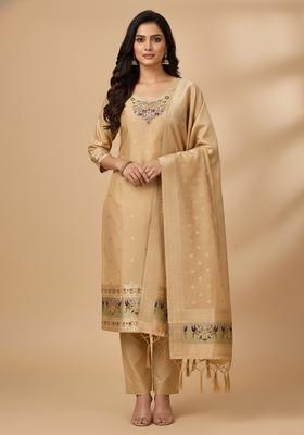 Yellow Embroidery Silk Kurta Set