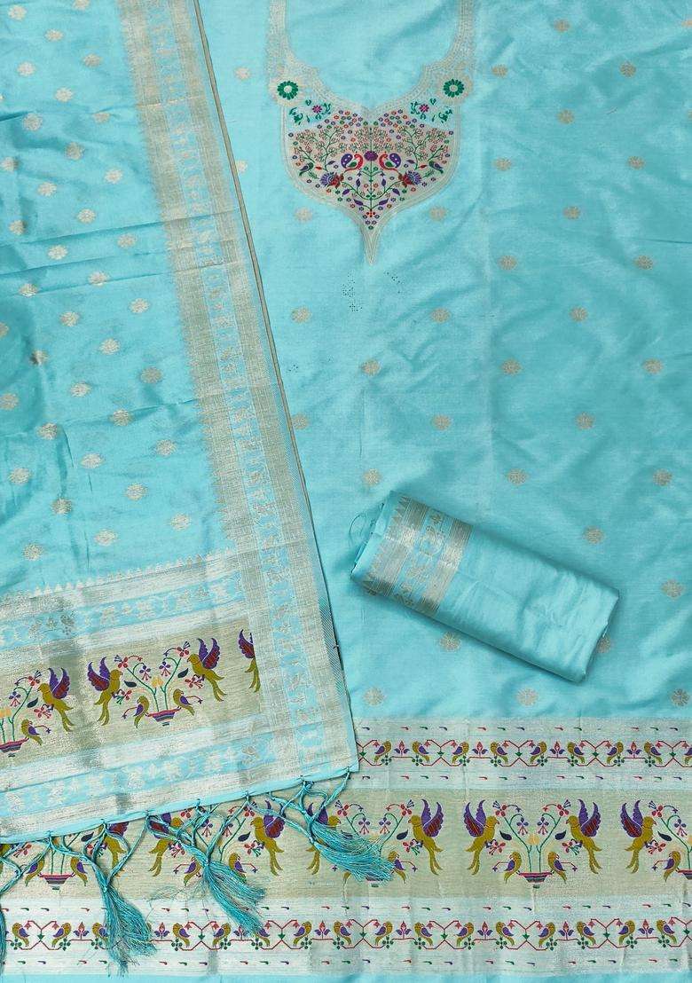 Blue Embroidery Silk Kurta Set - Indya