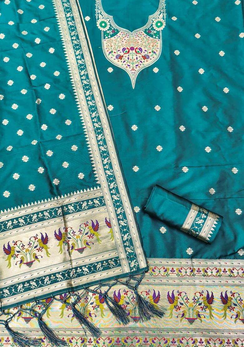 Navy Blue Embroidery Silk Kurta Set - Indya