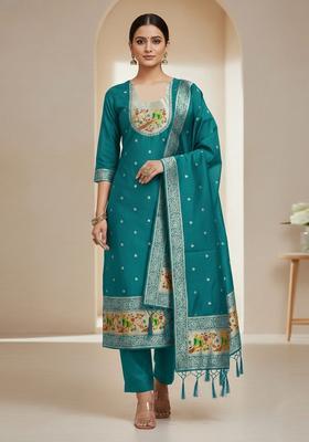 Multicolor Embroidery Silk Kurta Set
