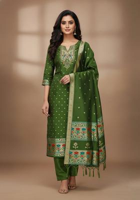 Multicolor Embroidery Silk Kurta Set