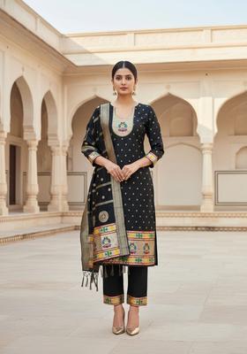 Black Embroidery Silk Kurta Set