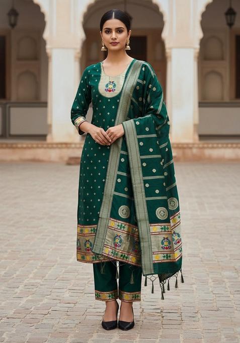 Multicolor Embroidery Silk Kurta Set