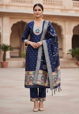 Multicolor Embroidery Silk Kurta Set